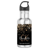 Zwarte goudglitter-monogram, vonkloos waterfles  (Voorkant)