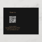 Zwarte goudglitter QR RSVP-uitnodiging Briefkaart (Achterkant)