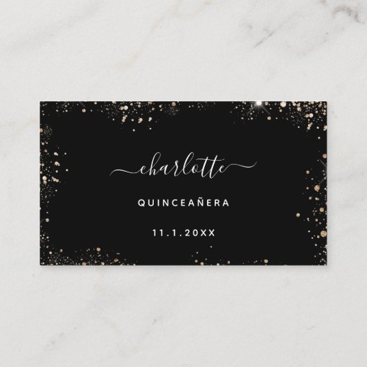 Zwarte goudglitter RSVP Informatiekaartje (Achterkant)