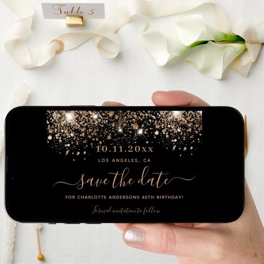 Zwarte goudglitter save the date