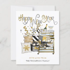 Zwarte goudglitter-script, nieuw jaar