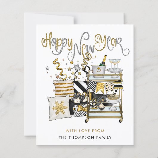 Zwarte goudglitter-script, nieuw jaar (Voorkant)