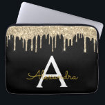 Zwarte goudglitter Sparkle Monogram Laptop Sleeve<br><div class="desc">Zwart en goud faux dripping modern en elegante Girly Glitter en Sparkle Elegant Monogram Hoesje. Dit hoesje kan worden aangepast om uw initiaal en voornaam op te nemen.</div>