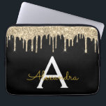 Zwarte goudglitter Sparkle Monogram Laptop Sleeve<br><div class="desc">Zwart en goud faux dripping modern en elegante Girly Glitter en Sparkle Elegant Monogram Hoesje. Dit hoesje kan worden aangepast om uw initiaal en voornaam op te nemen.</div>