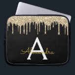 Zwarte goudglitter Sparkle Monogram Laptop Sleeve<br><div class="desc">Black and Gold Faux Dripping Modern and Elegant Girly Glitter and Sparkle Elegant Monogram Hoesje. Dit hoesje kan worden aangepast om uw initiaal en voornaam te omvatten.</div>