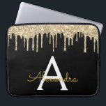Zwarte goudglitter Sparkle Monogram Laptop Sleeve<br><div class="desc">Zwart en goud faux dripping modern en elegante Girly Glitter en Sparkle Elegant Monogram Hoesje. Dit hoesje kan worden aangepast om uw initiaal en voornaam op te nemen.</div>