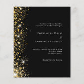 Zwarte goudglitter-uitnodiging voor bruiloft (Voorkant)