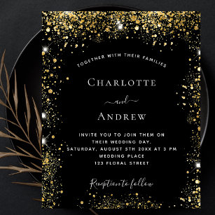 Zwarte goudglitter-uitnodiging voor bruiloft