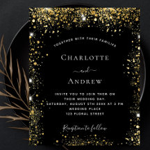 Zwarte goudglitter-uitnodiging voor bruiloft