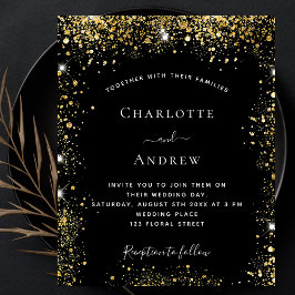 Zwarte goudglitter-uitnodiging voor bruiloft