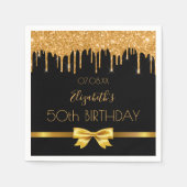 Zwarte goudglitter van het feest druppelt boegnaam servet (Voorkant)