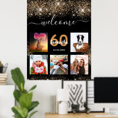 Zwarte goudglitter welkom op feestdag poster (Thuiskantoor)