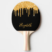 Zwarte goudglitterdrip tafeltennisbatje (Voorkant)