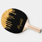Zwarte goudglitterdrip tafeltennisbatje (Zijkant)
