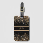 Zwarte goudglittermonogram initiaal bagagelabel (Voorkant (verticaal))