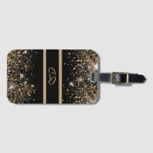 Zwarte goudglittermonogram initiaal bagagelabel (Voorkant (horizontaal))