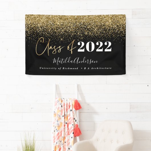 zwarte goudglitterscriptklasse van afstuderen spandoek (Insitu)