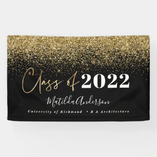 zwarte goudglitterscriptklasse van afstuderen spandoek