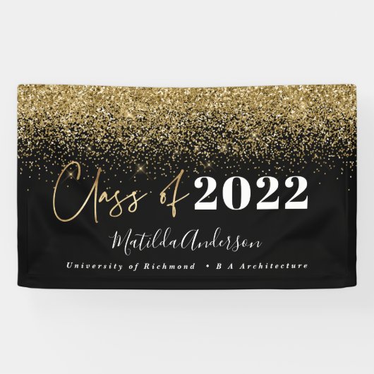 zwarte goudglitterscriptklasse van afstuderen spandoek (Horizontaal)