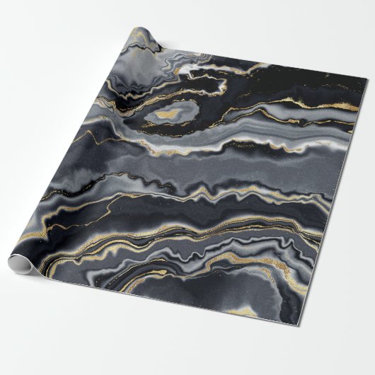 Zwarte goudhoutskool, marmer cadeaupapier (Uitgerold)
