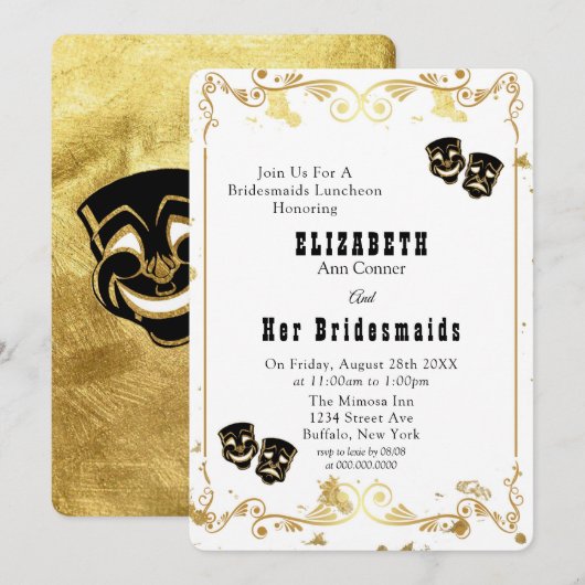 Zwarte goudhumor en tragedie Bridesmaids Luncheon Kaart (Voorkant / Achterkant)