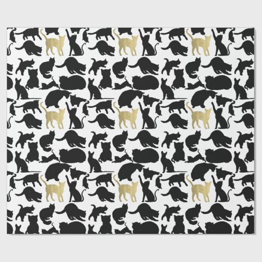 Zwarte goudkatten cadeaupapier (Vlak)