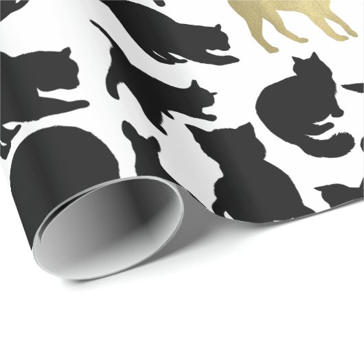 Zwarte goudkatten cadeaupapier (Rol Hoek)