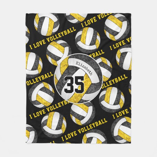 zwarte goudkleuren meisjes Ik hou van volleybal Fleece Deken (Voorkant)
