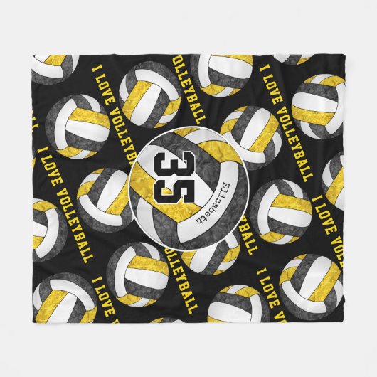 zwarte goudkleuren meisjes Ik hou van volleybal Fleece Deken (Voorkant (Horizontaal))