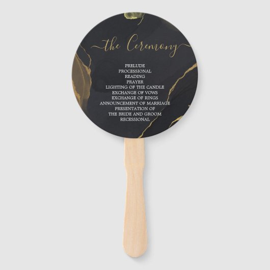 zwarte & goudkleurige handbedekking handwaaier (Achterkant)