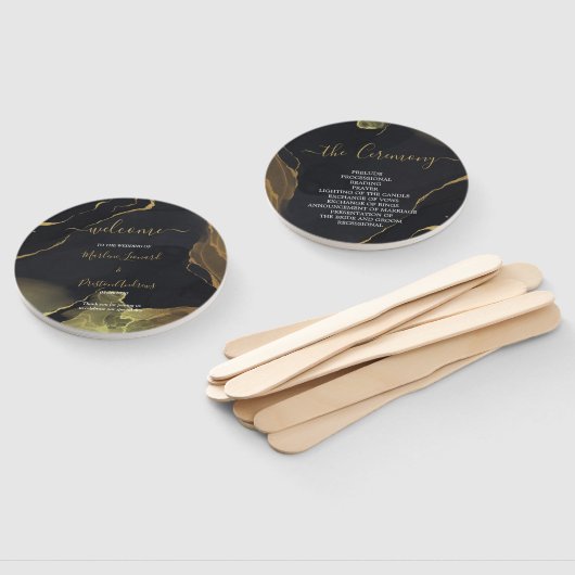 zwarte & goudkleurige handbedekking handwaaier (Niet-gemonteerd)