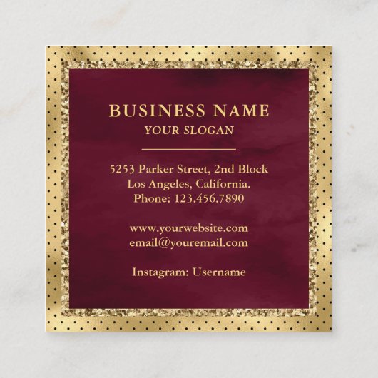 Zwarte goudkoorts Aangepaste Bourgogne Bakkerij Vierkante Visitekaartje (Achterkant)