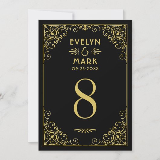  zwarte goudkunst Deco Wedding Table Number Kaart (Voorkant)