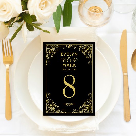  zwarte goudkunst Deco Wedding Table Number Kaart