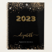 Zwarte goudluipaard dierglittermonogram 2023 planner (Voorkant)