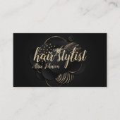 Zwarte goudluxe elegante professionele haarsalon visitekaartje (Voorkant)