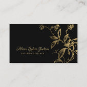 Zwarte goudluxelegant botanische bladeren visitekaartje (Voorkant)