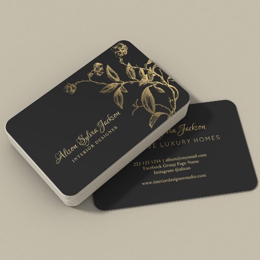 Zwarte goudluxelegant botanische bladeren visitekaartje