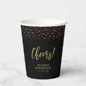 Zwarte & goudmatige Confetti - Volwassenpartij Papieren Bekers (Achterkant)