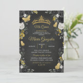 Zwarte & goudMexicaanse Charra Mis XV Anos van afg Kaart (Staand voorkant)