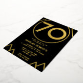 Zwarte & goudmoderne Mannen of vrouwen 70e verjaar Folie Uitnodiging (Gedraaid)