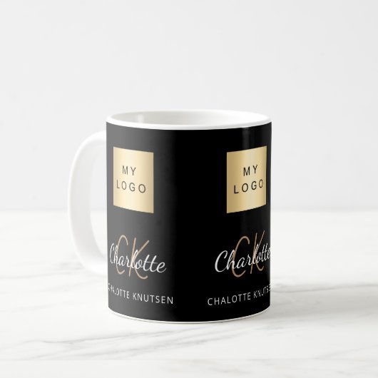 Zwarte goudmonogram, firmanaam logo koffiemok (Voorkant links)