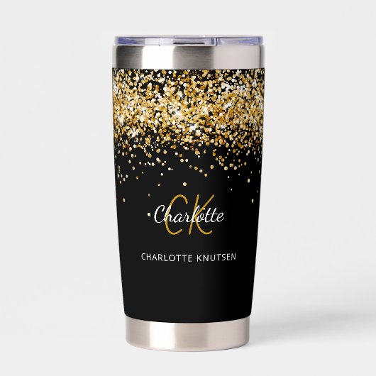 Zwarte goudmonogram geïsoleerde drinkbeker (Voorkant)