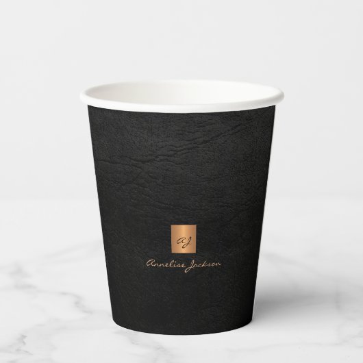 Zwarte goudmonogram, gepersonaliseerde elegant papieren bekers (Achterkant)