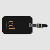 Zwarte goudmonogram initiaal elegant modern bagagelabel (Voorkant (horizontaal))