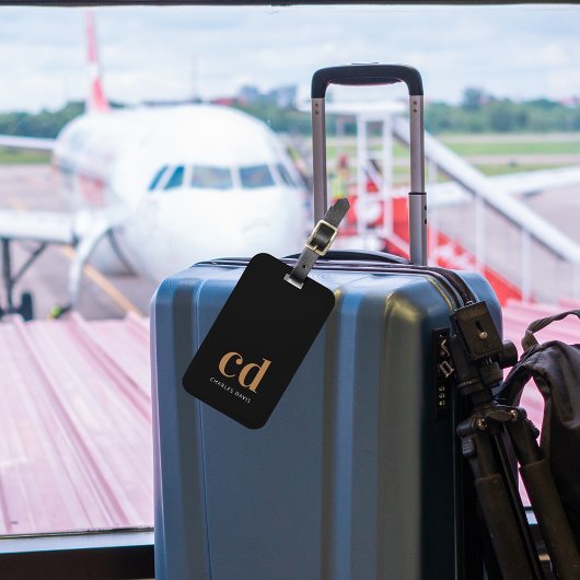 Zwarte goudmonogram initiaal elegant modern bagagelabel