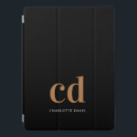 Zwarte goudmonogram initiaal elegant modern iPad pro cover<br><div class="desc">Zwarte achtergrond,  gouden en witte tekst. Pas uw monogram initialen en een naam aan en voeg deze toe.  Gouden en witte letters.  Voor hem en haar.</div>