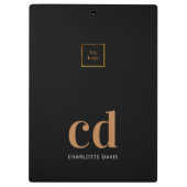 Zwarte goudmonogram initiaal logo klembord (Achterkant)