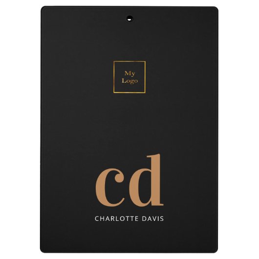 Zwarte goudmonogram initiaal logo klembord (Achterkant)
