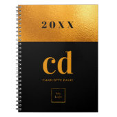 Zwarte goudmonogram initiaal logo notitieboek (Voorkant)